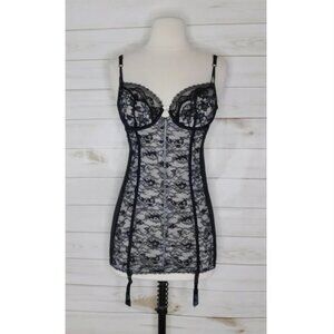 Victoria's Secret Bustier Corset Garter Lingerie Black Lace Underwire 36B
